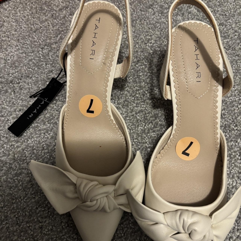 Tahari Women's Cream Bow Slingback Heels